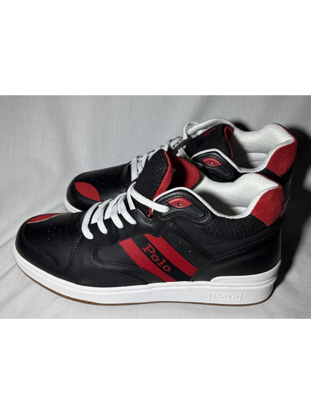 Polo Ralph Lauren Court Mid Men's Lace-Up Mid Top Colorblock Sneakers Black/Red